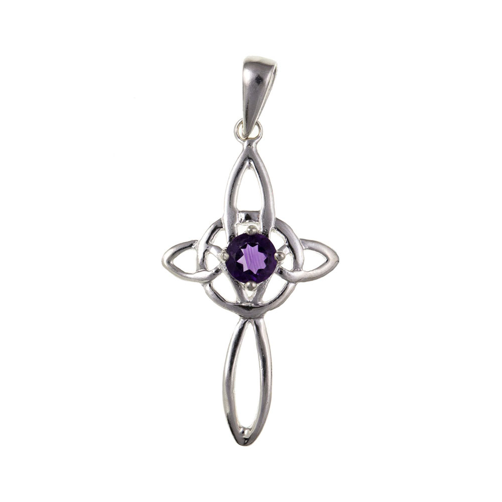 925 Sterling Silver and Real Amethyst Cross 30 x 13mm with Optional Hanging Chain