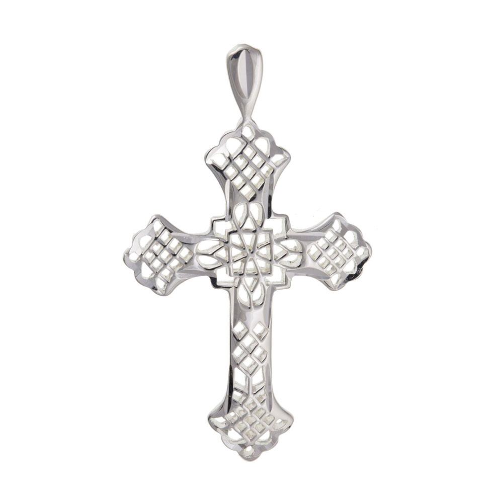 925 Sterling Silver Patterned Cross 43 x 27mm with Optional Hanging Chain