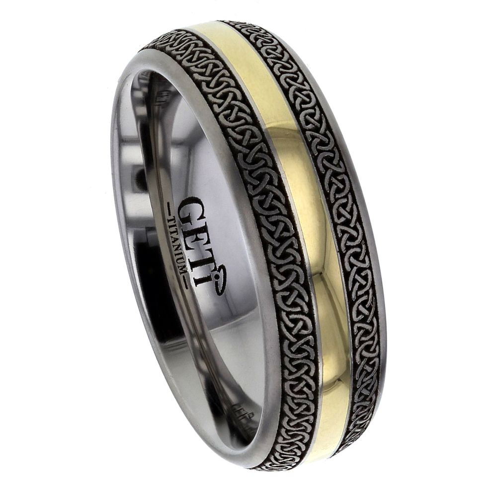 Celtic Court Titanium Ring With 18ct Yellow Gold Yellow Inlay