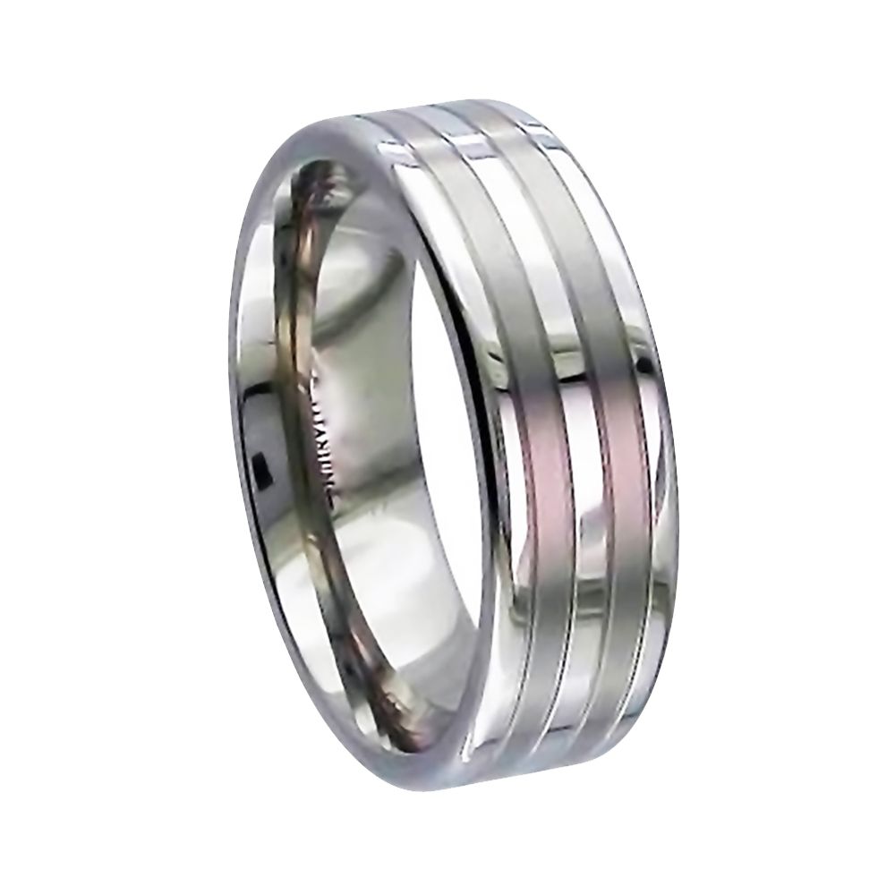 Titanium Flat Court With Grooves Wedding Ring
