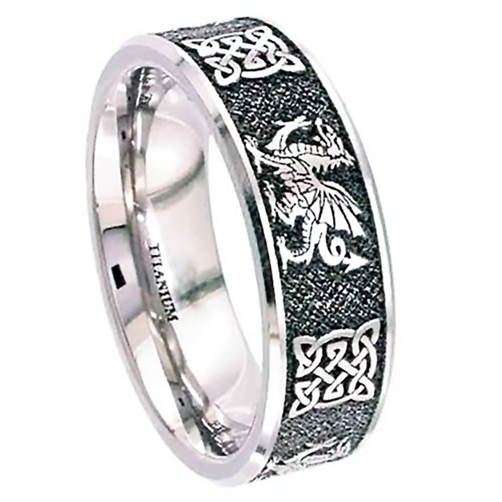 SALE 7mm Titanium Celtic Welsh Dragon Flat Court Wedding Ring At Size Y