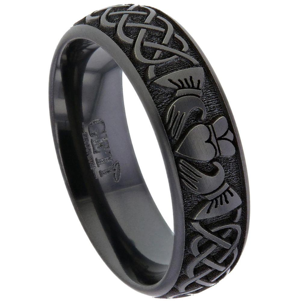 Black Zirconium Claddagh Court Comfort Shaped Wedding Ring