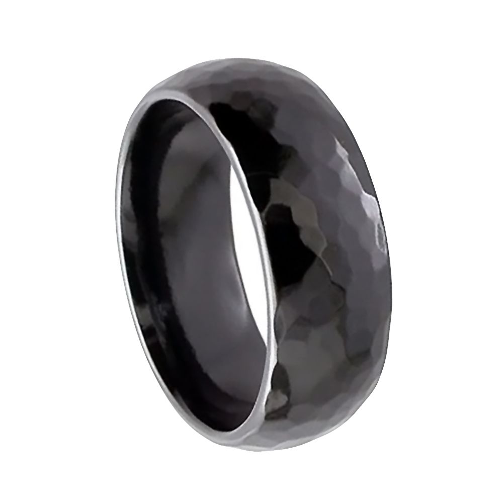 Black Zirconium Court Comfort Shaped Wedding Ring With A Hammered Finish