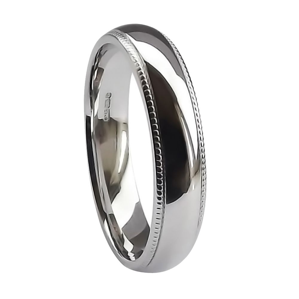 5mm 9ct White Gold Heavy Court Comfort Wedding Ring Band With A Milled Edge At Size U ( 10 1/4 )