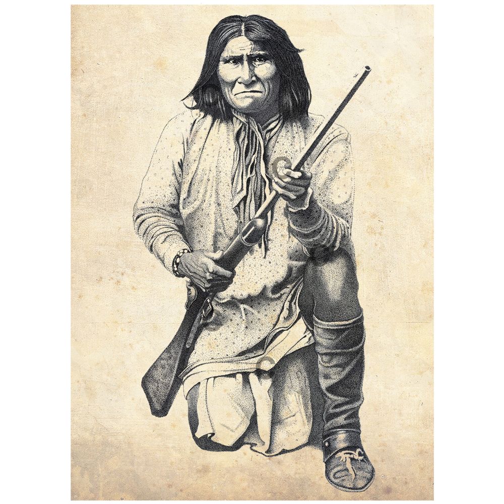 Geronimo (Mescalero-Chiricahua: GoyaaÅ‚Ã© Athabaskan pronunciation: [kÃ²jÃ ËÉ¬É›Ì] "the one who yawns," 1829 â€“ 1909)  - A3 Limited Edition Art Print