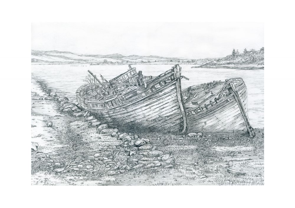 The Old Boats At Mull by Artist Bob Jackson