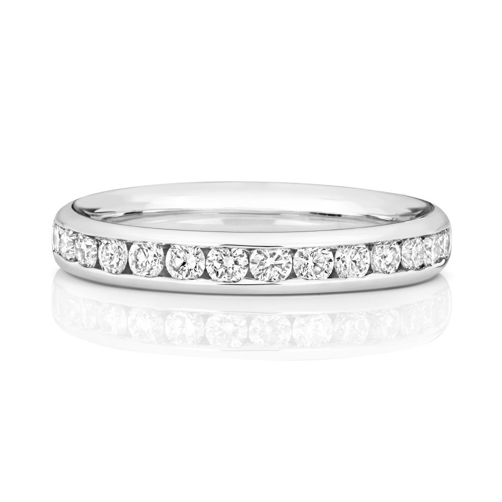 3.1mm 950 Platinum 50% Channel Set Diamond Wedding Rings Bands